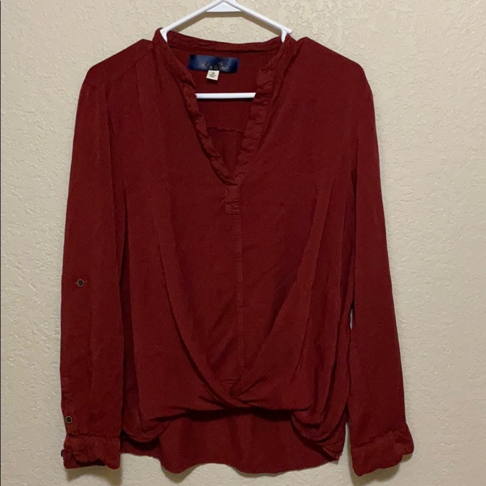 Blue Pair deep red blouse